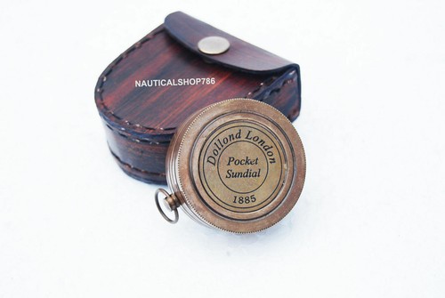 Nautical Dollond London Antique Handmade Sundial Compass With Leather Case - Picture 2 of 2