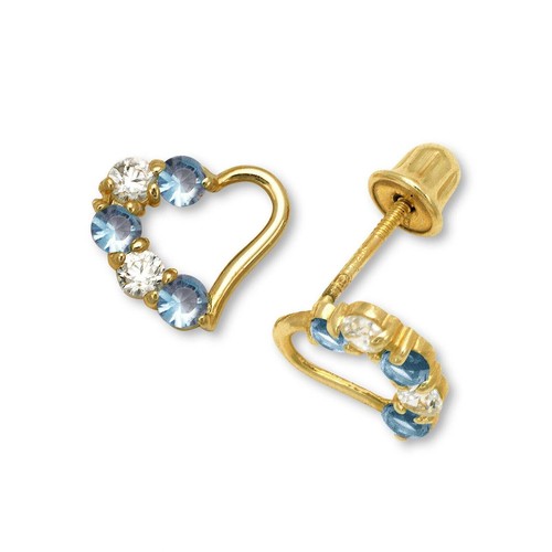 14K Yellow & White Gold Heart Stud Earrings for Girls - Picture 5 of 24