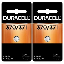 2 370/371 Duracell Silver Oxide Batteries (AG6, D370, D371, G64, SR69, SR920W)