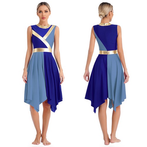 Womens Metallic Color Block Liturgical Dancewear Asymmetrical Praise Dance Dress - Foto 31 di 71