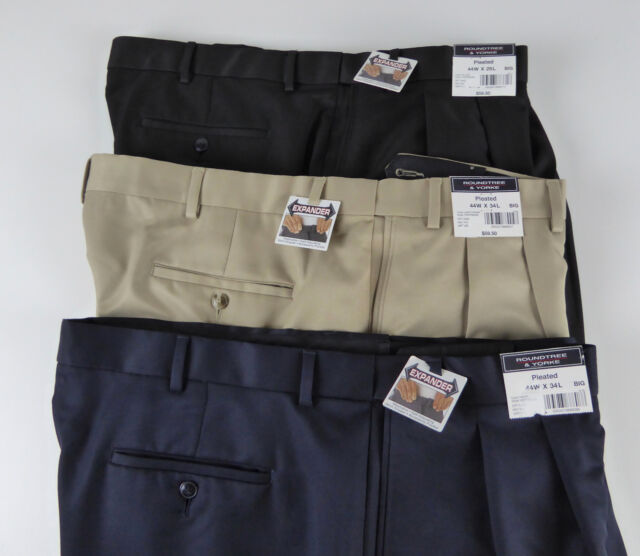 Roundtree /& Yorke Easy Care Non Iron Pleated Expander Waist Dress Pants $69 NWT