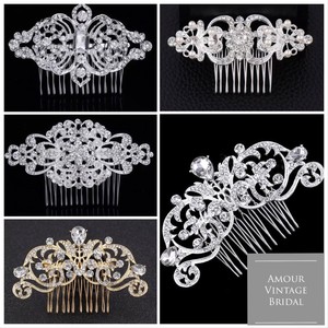 Vintage Bridal Wedding Hair Comb Gold Silver Crystal Glitzy Hair