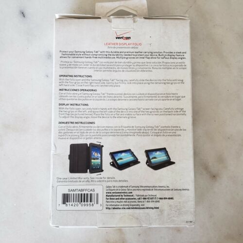 Verizon Samsung Galaxy Tab Black Leather Protection Cover Folio Display Stand - Picture 2 of 7