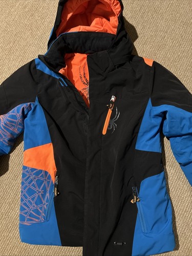 Spyder Boys Winter Ski Jacket Blue Orange Size 14 Snow - Picture 4 of 7