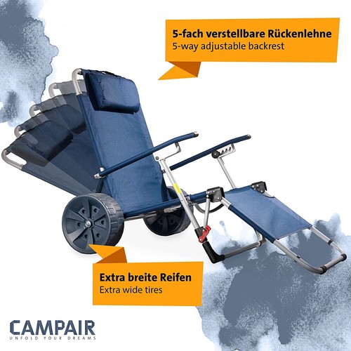 CampAir 2in1 Handwagen Faltbar zur Strandliege Bollerwagen PU Räder Blau Wie Neu - Bild 3 von 3