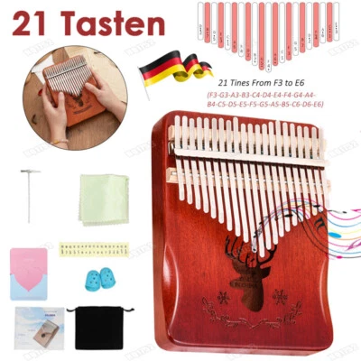 MARKENLOS 21 Tasten Kalimba Daumenklavier Mahagoni Holz Thumb Piano für Kinder Erwachsene
