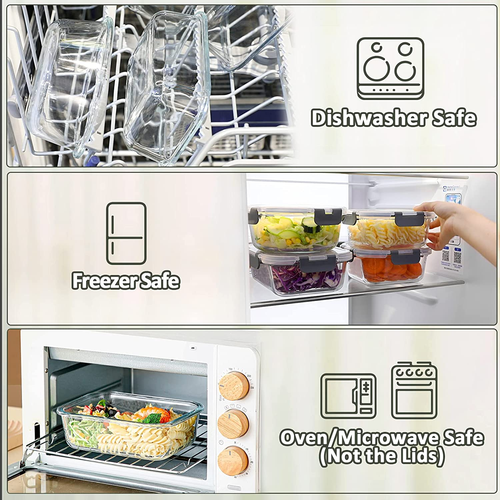 8 Pack 29oz Glass Meal Prep Containers Food Storage Airtight Containers w/Lids - Picture 4 of 12