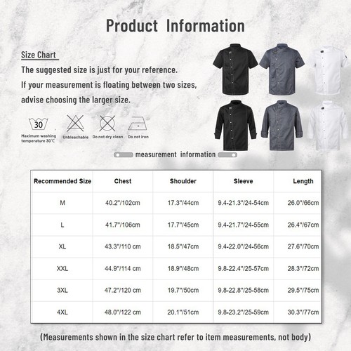 Herren Damen Koch Mäntel Baumwolle Uniform Hotel Jacke Einfarbig Hemd Laden Tops - Bild 14 von 82