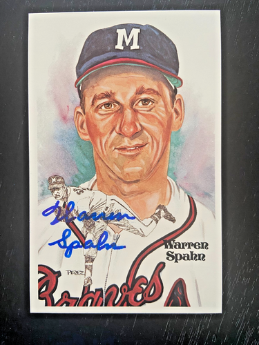 1981 Warren Spahn Autographed Perez-Steele Postcard Milwaukee Braves HOF