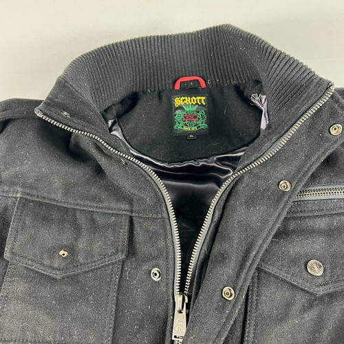 Schott Jacket Men's Extra Large Black Faded Wool Blend Full Zip Bomber Pockets - Picture 12 of 19
