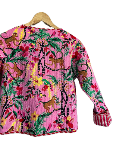 Giacca unisex trapuntata cotone floreale scimmia rosa indiano abbigliamento donna giacca - Foto 3 di 4