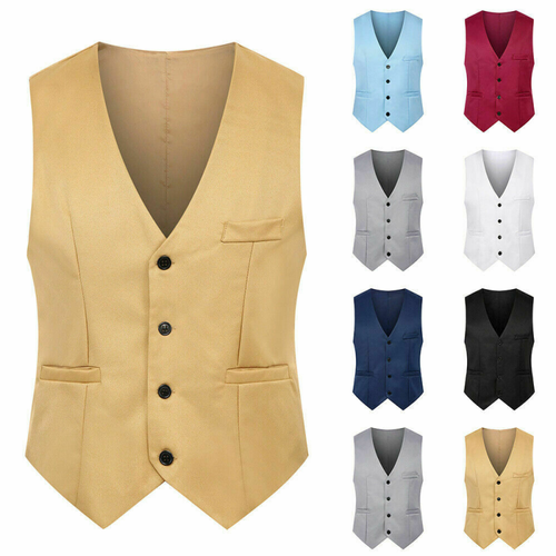 Mens Solid Slim Fit Single-Breaste wbr /wbr d Waistcoat Business Formal Suit Ve - Picture 2 of 61