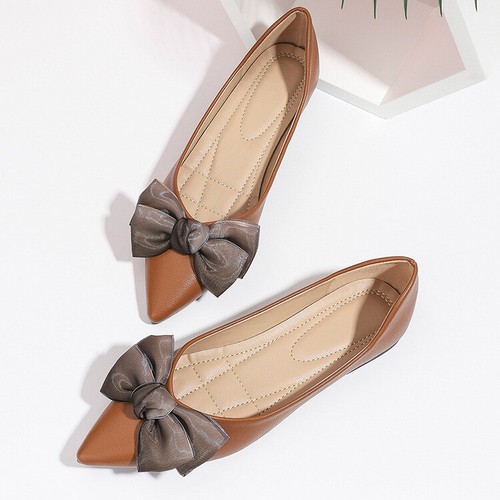 Women Pointed Toe Bowknot Flats Ballerina Comfort Shoe Casual Slip on Shoes Soft - Picture 3 of 12