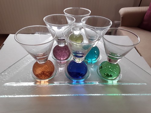 Vintage 6 Martinigläser Bubble Ball Cocktailglas mit farbigen Kugelfüßen+Tablet - Bild 16 von 24