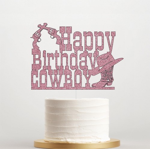 Personalised Cow Boy Western Birthday Party Cake Topper Any Name Decoration - Picture 17 of 21