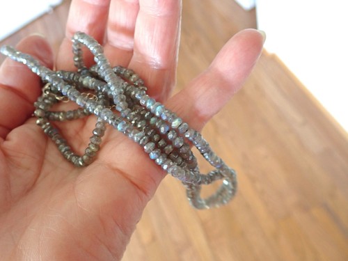 Two Strand Necklace W/ Natural Labradorite Faceted Rondelle Beads Sterling Clasp - Picture 7 of 7