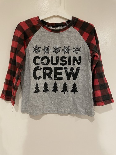 Kids Boys Girls Cousin Crew Cotton Buffalo Plaid Raglan Long Sleeve Shirt Gray M - Picture 1 of 4