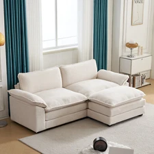 LEADZM 2-Seat Sofa with 1 Ottoman Modular Sofa Set Teddy Fleece White