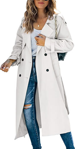 Damenmode lange Staubmantel Jacke zweireihig Gürtel Trenchcoat Mantel - Bild 22 von 23