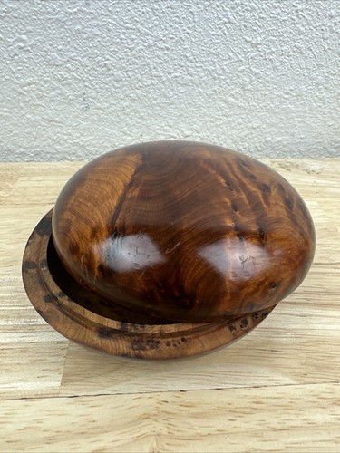 Moroccan Thuya Wooden Trinket Jewelry Brown Round Carved Box Handmade