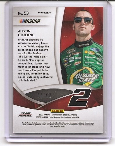 2022 Panini Chronicles Austin Cindric Spectra Meta Pink Insert Card 02/25 - Bild 2 von 2