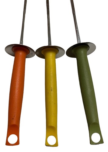 3 ~ Vintage JAPAN Steel BBQ Kabob Skewers Roasting Sticks Sword Plastic Handle - Picture 3 of 7