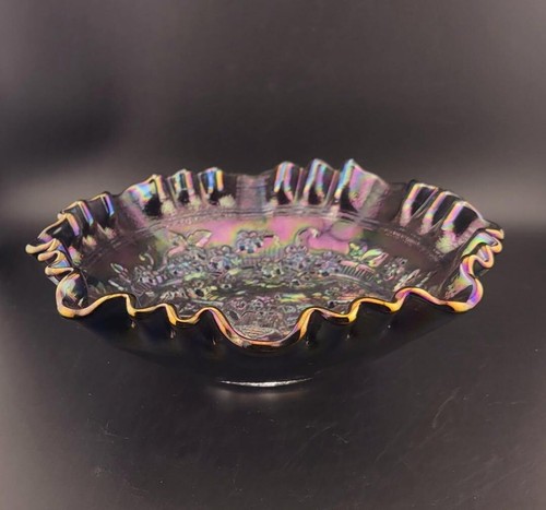 8" IMPERIAL GLASS Windmill Carnival Smoked Glass Crimped Bowl Iridescent - Picture 5 of 20