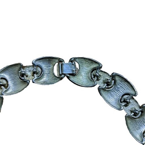Modernist Interlocking Circle Links Necklace Silvertone Inspired Denmark Style - Picture 3 of 5