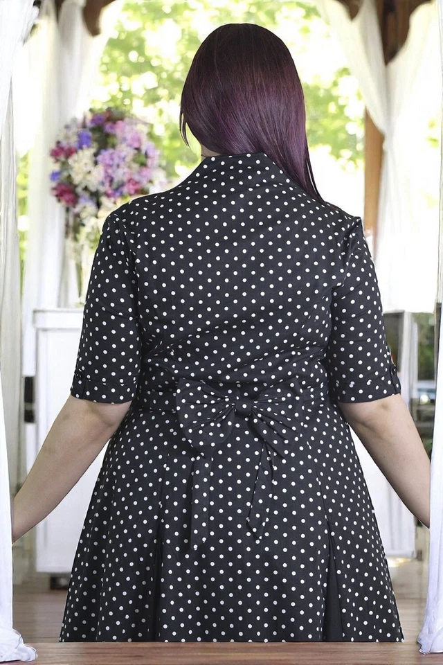 Vestido de fiesta para mujer talla grande vintage años 50 negro a lunares calce y acampanado swing Foto 3 de 4