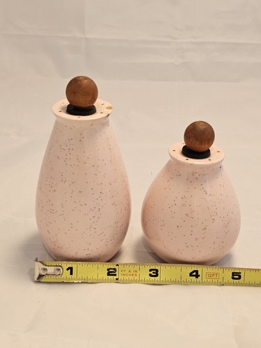 Vintage Vernonware Tickled Pink Salt & Pepper Shaker & Teardrop Pink Wood 2 Sets - Picture 7 of 14