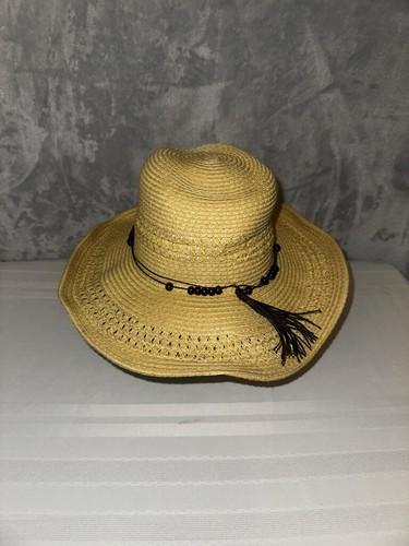 Pugs Woven Sun Straw Paper Hat Leather Strap w/Concho Button Wide Brim One Size