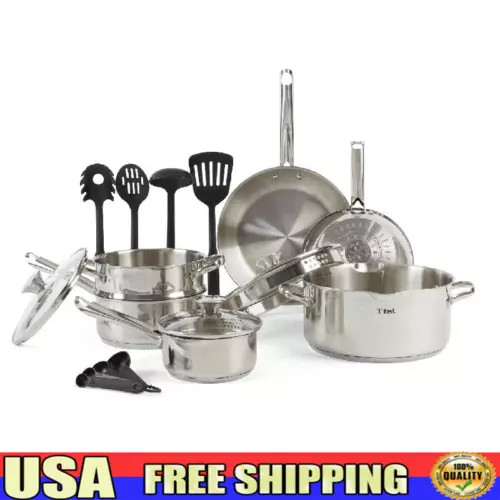 Stainless Steel Cookware Set 14 Pieces W/ Straining Lids Pour Spouts & Steamer