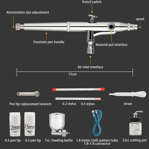 Pro Airbrush Compressor Kit with 2x Airbrushes & 0.2/0.3/0.5mm Nozzles UK - Picture 12 of 21