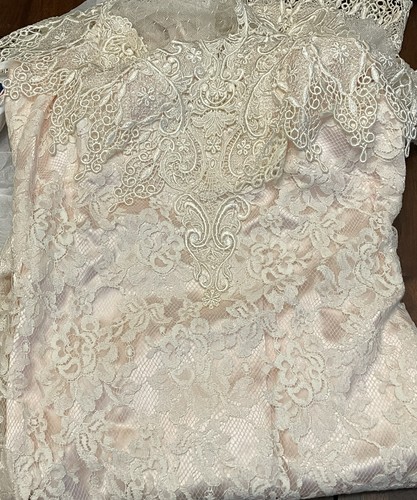 Vintage Loralie Ivory Cream Lace Overlay Pink Dress Wedding Gown 10 Victorian - Picture 2 of 12