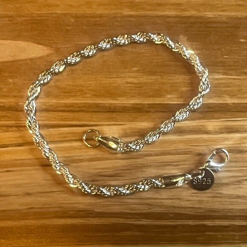 Auténtico brazalete de lujo de 8 pulgadas con cadena de cuerda retorcida de plata de ley 925 estampado - Imagen 13 de 16