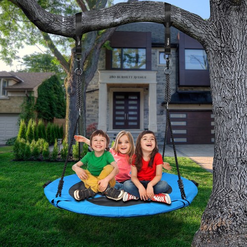 40"Round Blue Saucer Tree Swing 900D Oxford Waterproof Max 700Lbs W/Hanging Rope