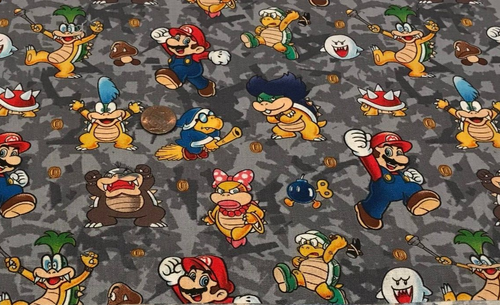 Mario & Friends *on Tonal Gray* Springs Creative *100% Cotton Remnant * 22" x 8" - Picture 2 of 5