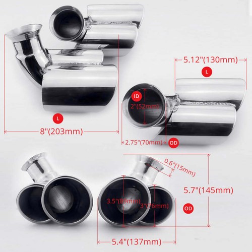 2.75" Inlet Stainless Steel Exhaust Tips Porsche 911 Style Rolled Slant Cut Pair - Bild 6 von 6