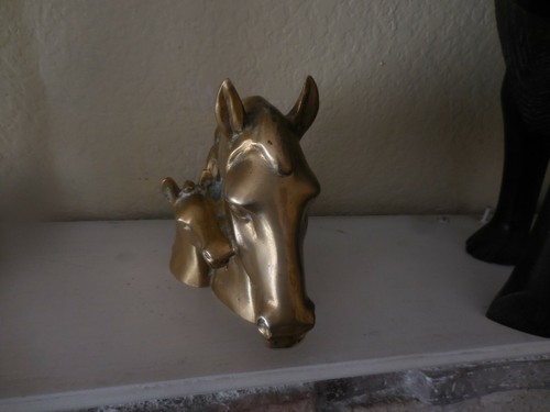 Vintage massives Messing Mutter und Kind Pferd Book-End Köpfe wiegt 4 Pfund INDIEN - Bild 9 von 12