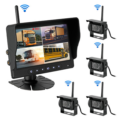 Funk Rückfahrsystem 4 x Rückfahrkamera 7'' Split Monitor Wohnmobil LKW 12 / 24 V