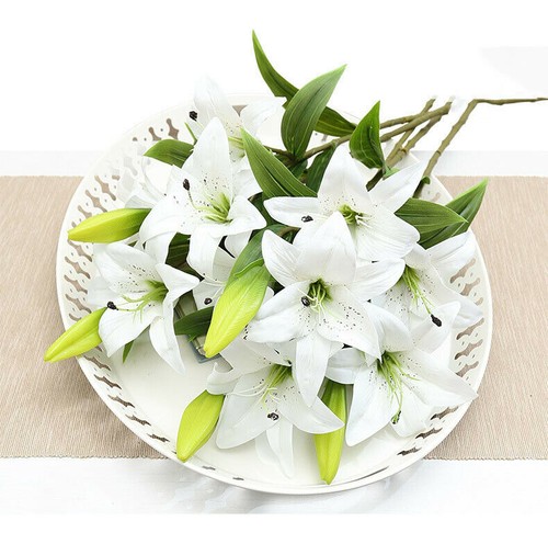 UK 45cm 10Heads Artificial Stargazer Lillies Lily Silk Fake Flower Bouquet Decor - Picture 12 of 22