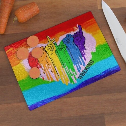 Be Kind Rainbow - Glass Chopping Board, Sign Language, Pride, Humanity Love Gift - Picture 3 of 7