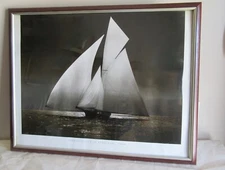 Inverna Yacht at Full Sail 1895 Sepia Wood Framed Print Under Glass 30 x 24"