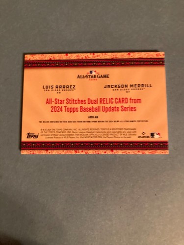 2024 Topps Update AS Stitches Merrill / Arraez ASSD-AM Dual Relic 22/25 - Picture 2 of 2