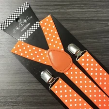 Orange w/ White Polka Dots Suspender for Adults Men Women Teens Wedding (USA)