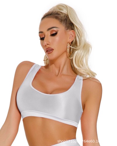 Women's Oily Glossy Shiny Crop Tops Workout Sport Bras Vest Tank Top Clubwear - Picture 22 of 29