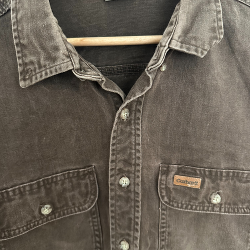 Vintage Carhartt USA Mens Canvas Brown Distressed Workwear Shirt - S09CHT - Picture 2 of 6