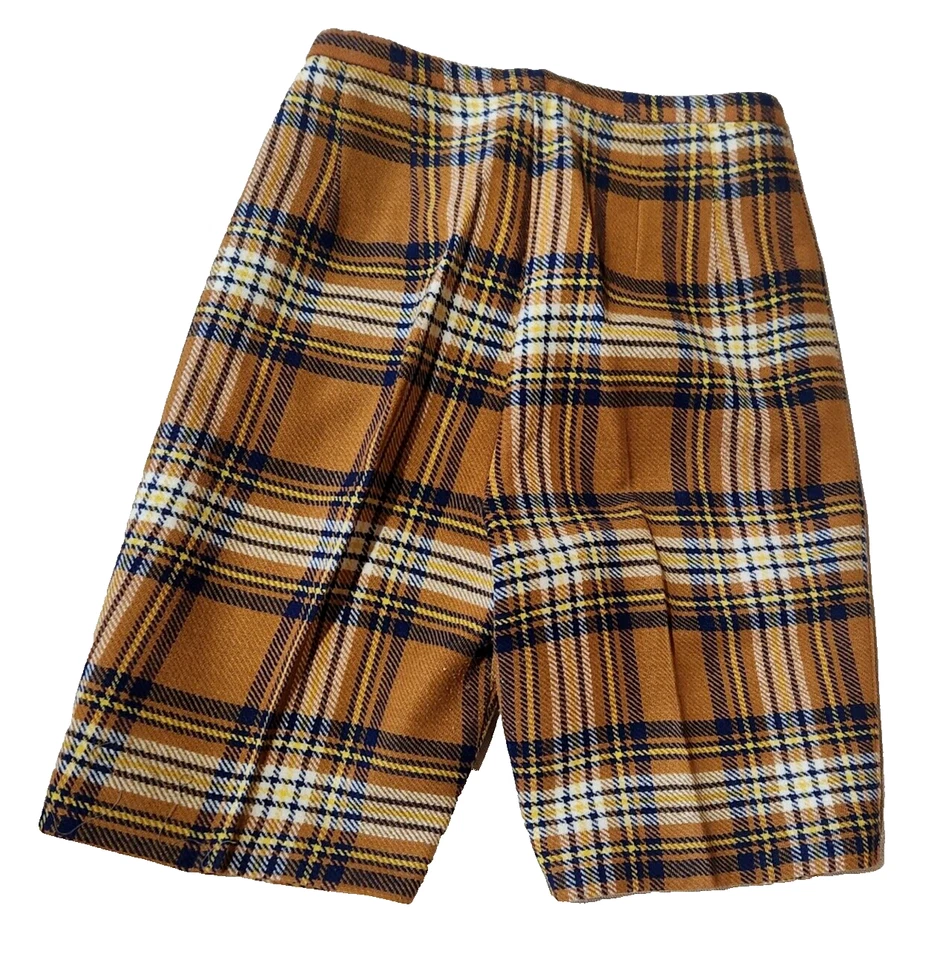 Pantalones Cortos Vintage Russ Corner Tartán Años 60 70 Retro Cintura Alta Naranja Amarillo Blanco Foto 2 de 4