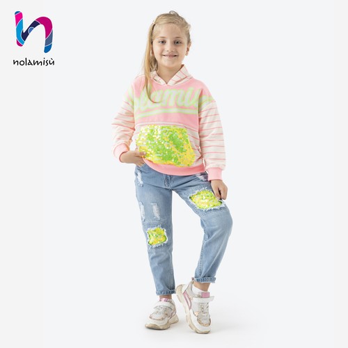 Girls Long Sleeve Cotton Sweatshirts Sequin Pockets Hoodies - Picture 3 of 5