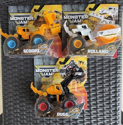 MONSTER JAM DIRT SQUAD SET OF 3 DUGG / ROLLAND / SCOOPZ  **NEW**